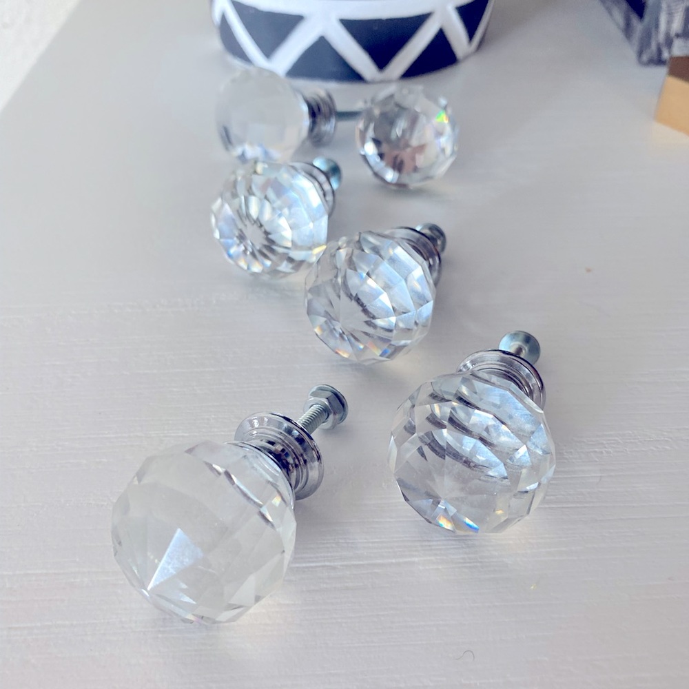 Beautiful glass prism crystal globe silver handle drawer pulls knobs set of 6